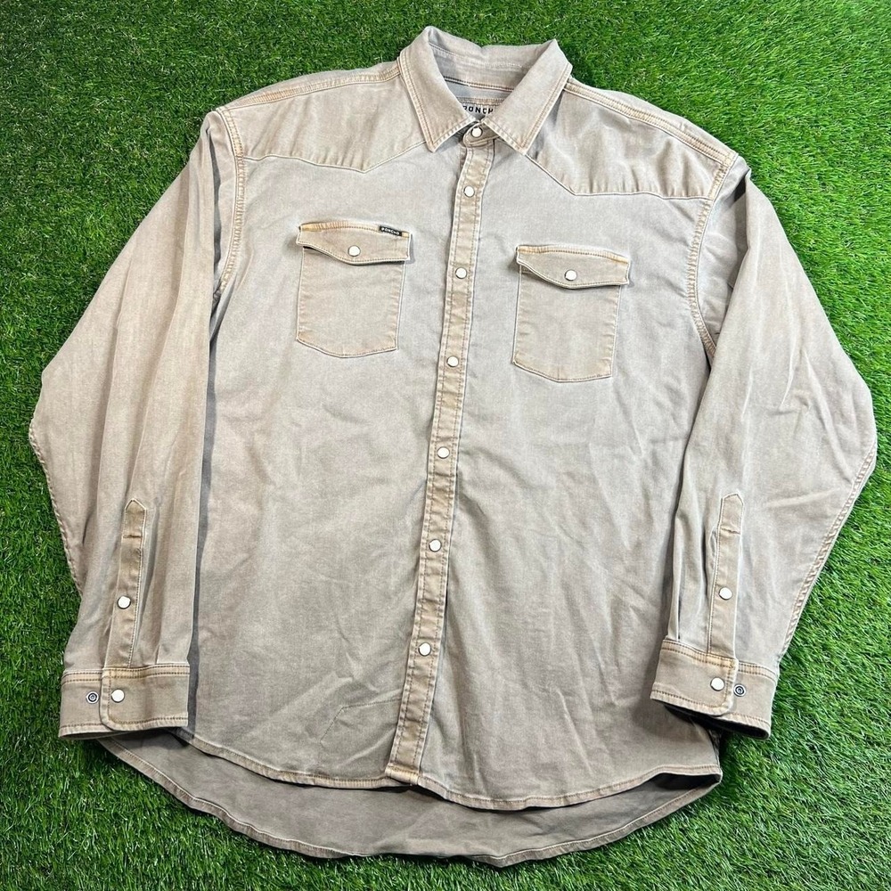 Poncho Western Shirt Light Brown Pearl Snap Cowboy Workwear Regular Large L